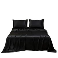 Satin Bed Sheet Sets for Summer Silky Smoooth Top Sheet with Pillowcase Single/Queen/King Ice Cooling Flat Bed Sheet Sets