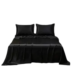 Satin Bed Sheet Sets for Summer Silky Smoooth Top Sheet with Pillowcase Single/Queen/King Ice Cooling Flat Bed Sheet Sets