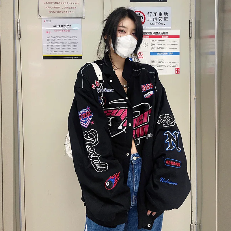 Japan Hip Hop Hoodie Sweatshirt Oversize Women Spring Autumn Harajuku Punk Hoodies Tops Cool Baseball Uniform Girl Jacket Women