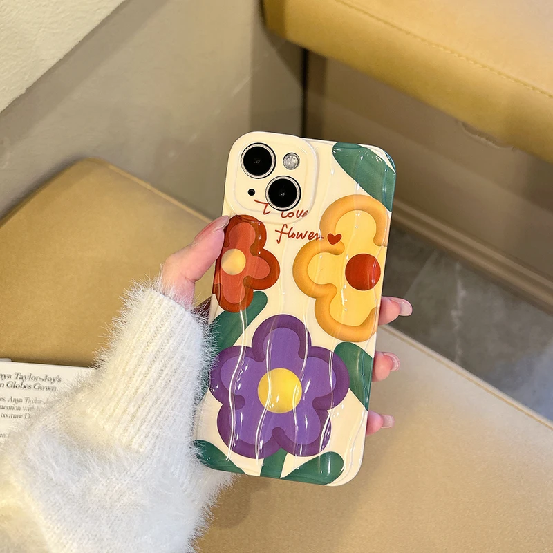 IPhone用ケース,耐衝撃性シリコンケース,紫,黄色,赤の花,かわいい,耐衝撃性,耐衝撃性