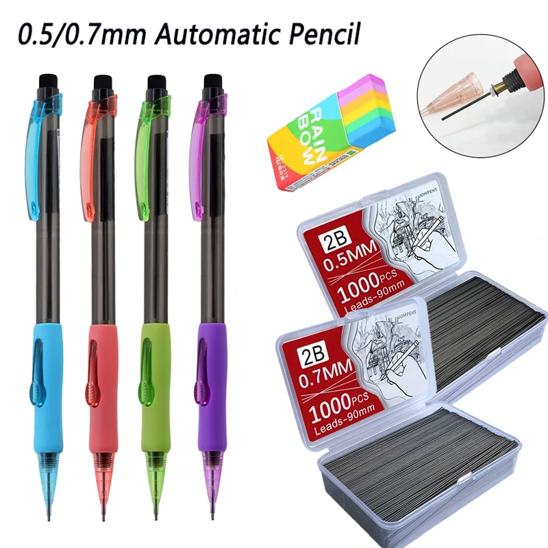 0.5/0.7mm Mechanical Pencil With 1000pcs Replaceable Lead Cores Writing Painting Side Press Automatic Pencil for Office Supplies