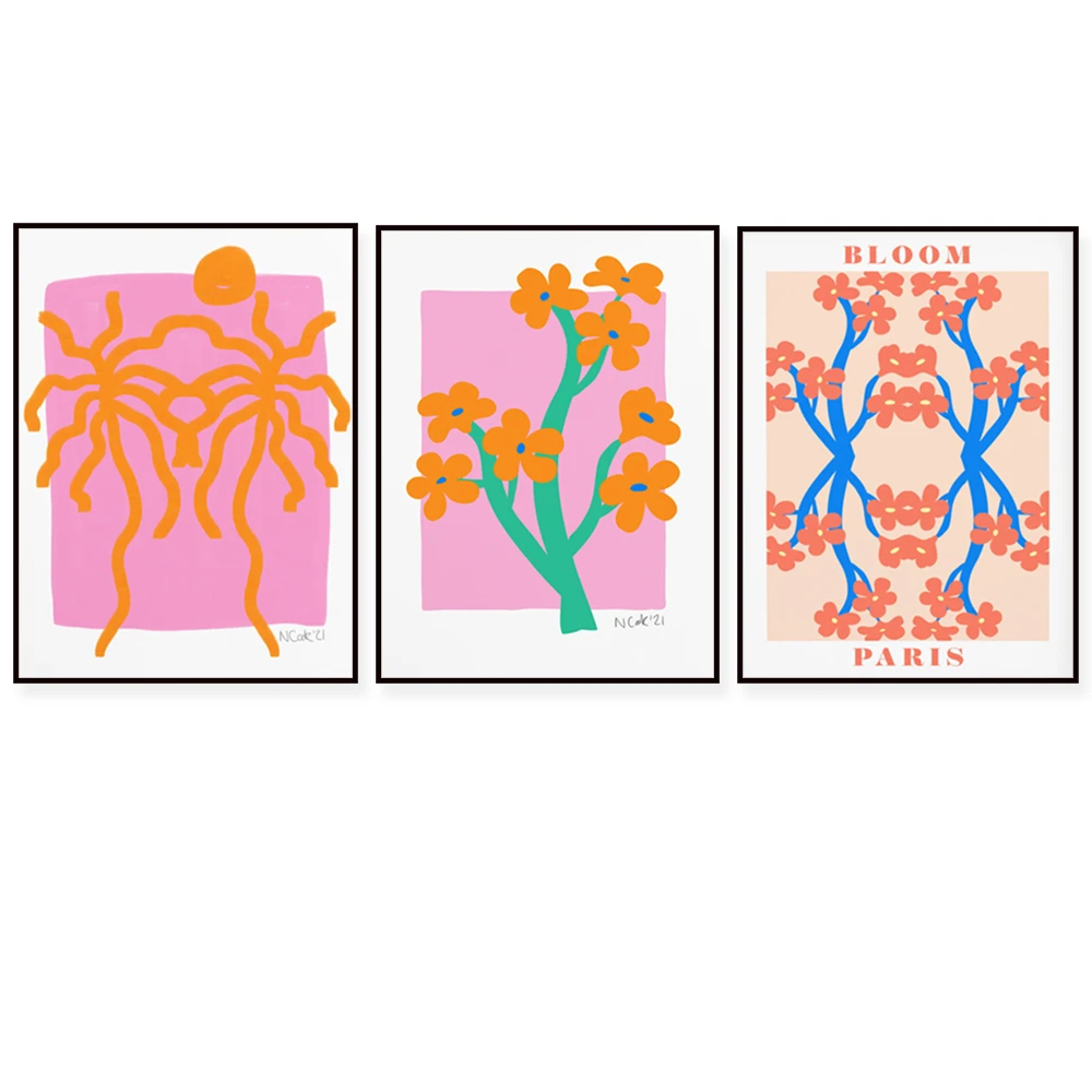 Plant wall art Bloom Bizarre, palm tree print, colorful floral aesthetic canvas, plant wall art mid-century modern floral decora