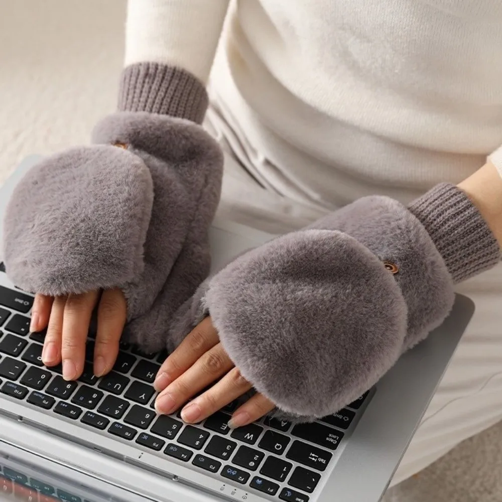 New Warm Gloves Knitted Cuffs Fingerless Fingerless Mittens Button Closure Solid Color Winter Gloves Cold Weather