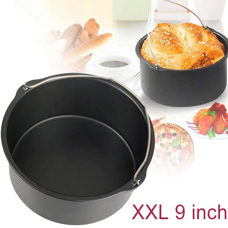 Large Air Fryer Accessories 9/8/7 Inch Nonstick Oven Cake Barrel Baking Pan Fit Most 3-7QT COSORI Gowise Phillips Ninja Airfryer