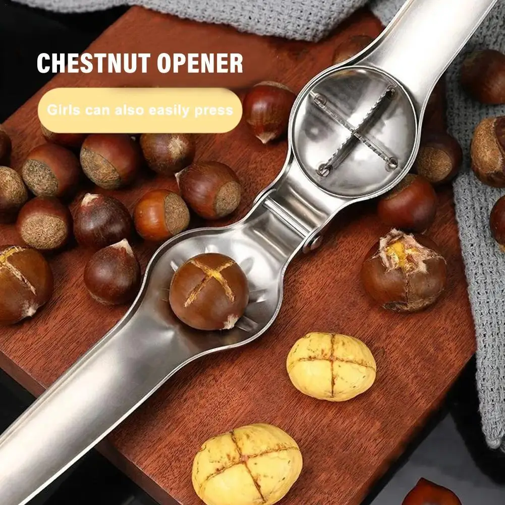 New Stainless Steel Chestnut Opener  Quickly Peel Chestnuts  Chestnut Peeling Cross Mold Knife Clamping Shell Opener