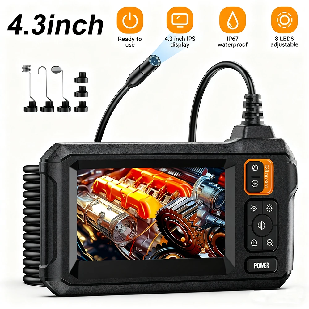 INSKAM 4.3Inch Industrial Borescope Endoscope Camera Single/Dual Lens IP67 Waterproof 1080P HD Inspection Camera for Auto Repair