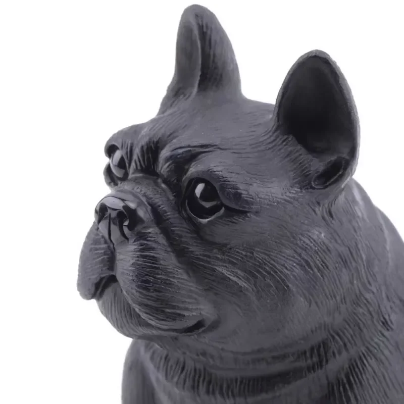 Natural Black Obsidian French Bulldog Statue Hand Carved Unique Design Home Decor Ornament Gift for Dog Lovers Animal