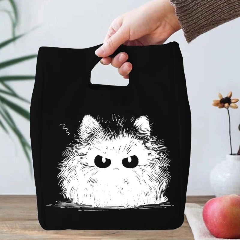 Funny Anime Cat Series Lunch Bag for Women Canvas Thermal Cooler Insulated Lunch Box Pouch Cartoon Kitten School Kids Lunch Bags