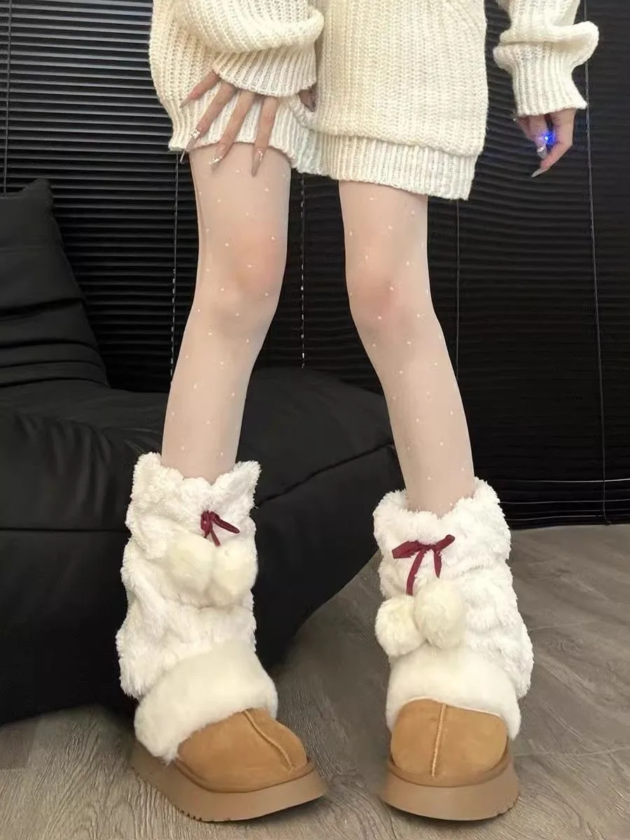 جوارب لطيفة لتدفئة الساق من بوم بوم، جوارب Y2K سميكة من القطيفة الغامضة، تدفئة الساق الحرارية العصرية لفصل الشتاء، جوارب التخسيس لمنتصف الساق #5