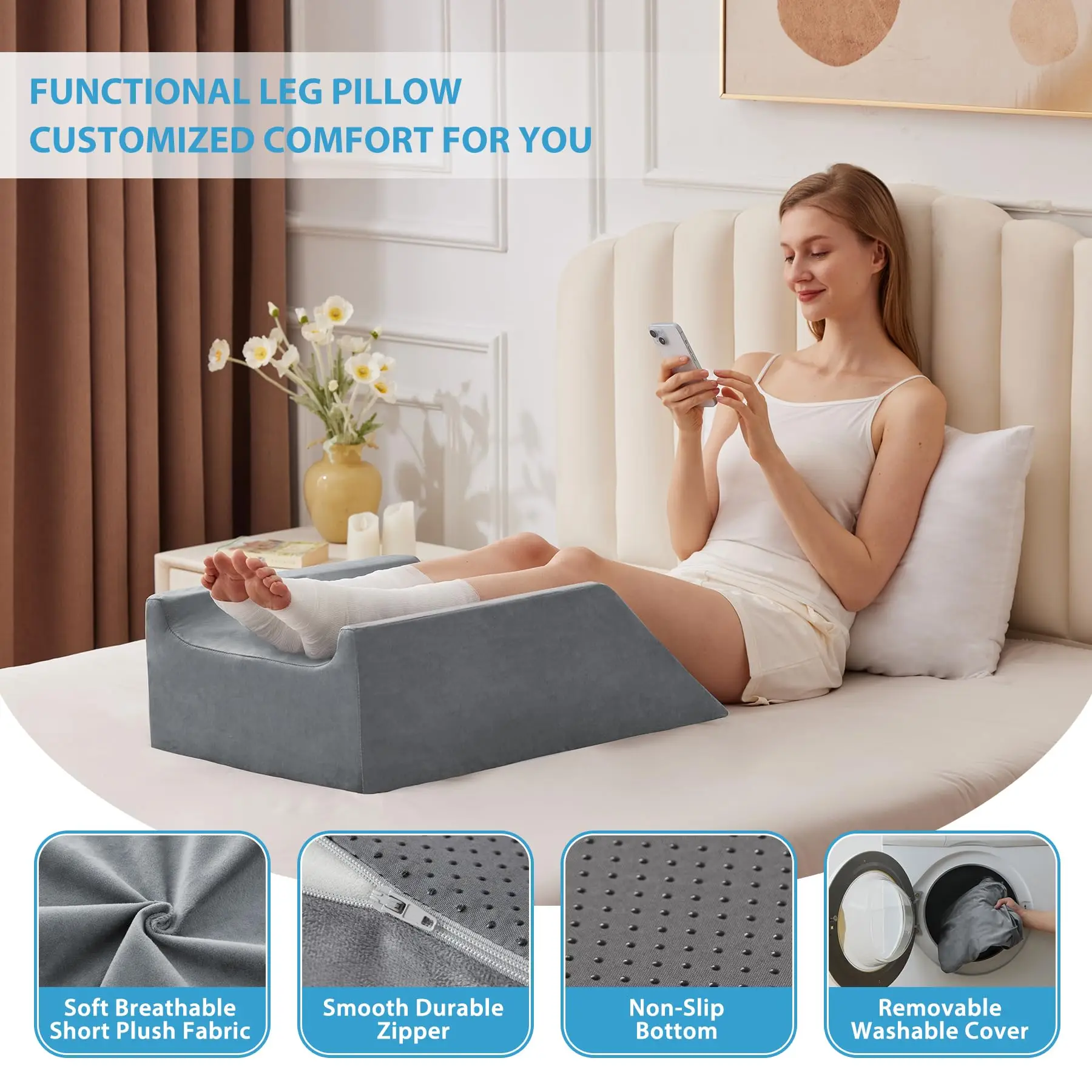 Leg Elevation Pillow for Leg/Knee Surgery Recovery, Memory Foam Double Leg Pillow with Velvet Washable Cover