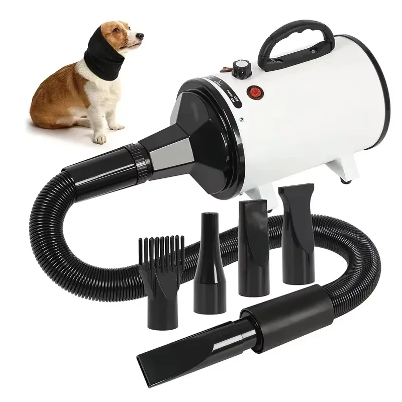 2800W Dog Blow Dryer Adjustable Speed Temperature Control with 4 Nozzles and Extendable Hose for Pet Hair Grooming