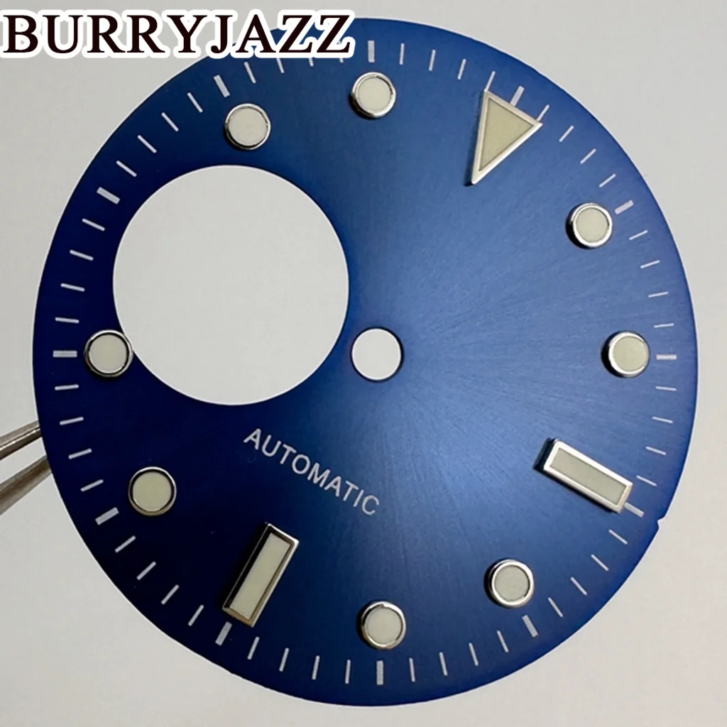 BURRYJAZZ 29mm No Logo NH38 Silver Grey Black Blue Green Dial Green Luminous Dial 3 O\'clock Case Crown