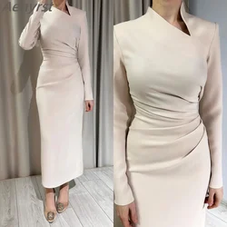 Aenyrst Elegant Saudi customized Evening Dresses Long Sleeves High Neck Ruched Formal Party Dress Ankle Length Women's Prom Gown