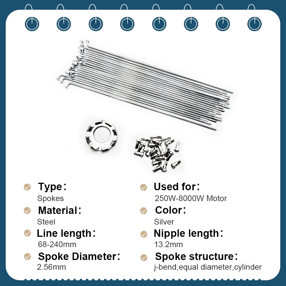 Silvery E-Bike Spokes for Ebike Conversion 700C Bicycle Accessories Compatible with 16/20/24/26/27.5/28/29 Inch Wheels