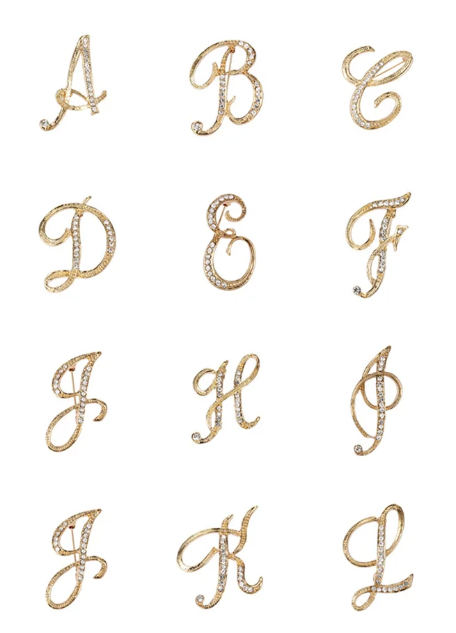 English Letter Word Pins Metal Crystal Brooch 26 Initial Letters A To Z Rhinestone Brooch Pins For Men And Women Jewelry Gifts