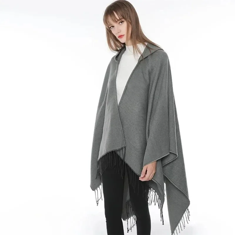 Primavera outono grã-bretanha casual preto split casal xale cachecol capa imitação de lã poncho senhora capas vinho vermelho capas