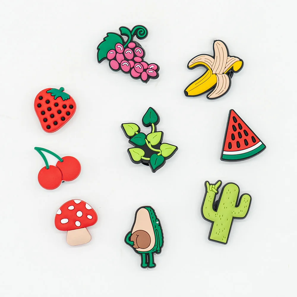 

1/9pcs Cute Fruit Shoe Charms for Girls Avocado Cactus Banana Shoe Decoration Watermelon Grapes Mushroom Pin Clog Jeans