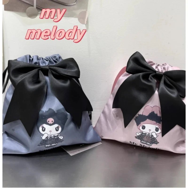 Japanese Sanrio satin pocket drawstring my melody kuromi storage bag hanging accessories large capacitywomen'sfurniture supplies