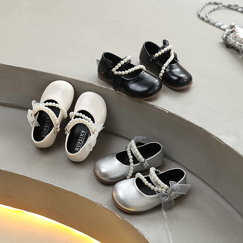 Children's Flat Shoes Girls' Four Seasons Style Soft-soled Pure-color PU Leather Surface Lightweight Versatile Casual Shoes
