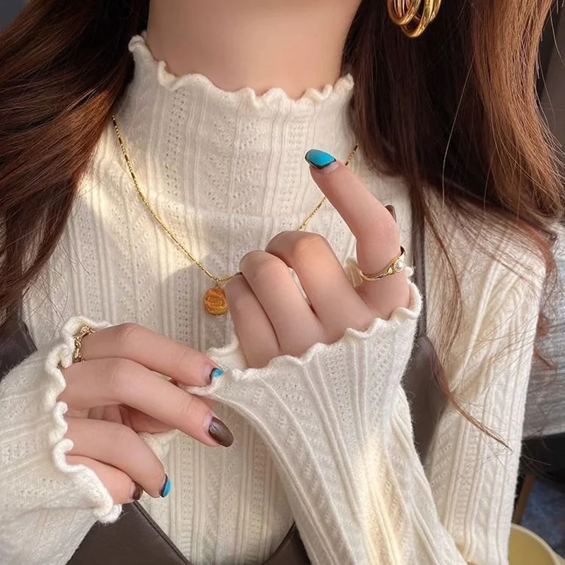 نصف عالية الرقبة محبوك سترة علوية سليم صالح طبقات قاعدة طبقة الخريف/الشتاء 2025 جديد وصول المرأة ملابس حرارية عصرية #4