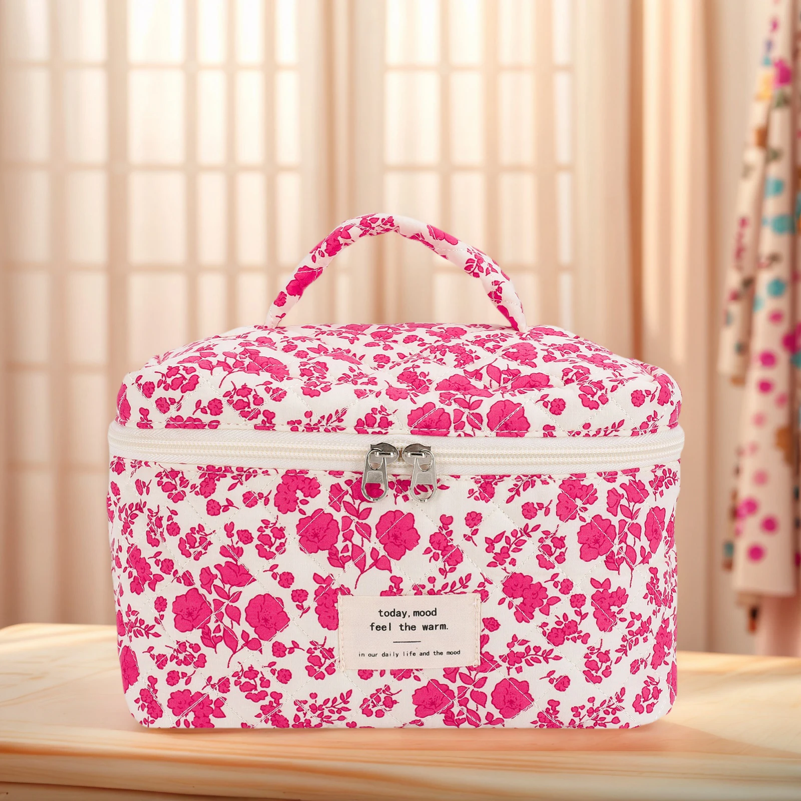 3 قطعة حقيبة تخزين اللحف مع علبة القلم رائعتين الحشو العناية بالبشرة الحقيبة الأزهار المطبوعة الجمالية أدوات الزينة محفظة السيدات رحلة حقيبة