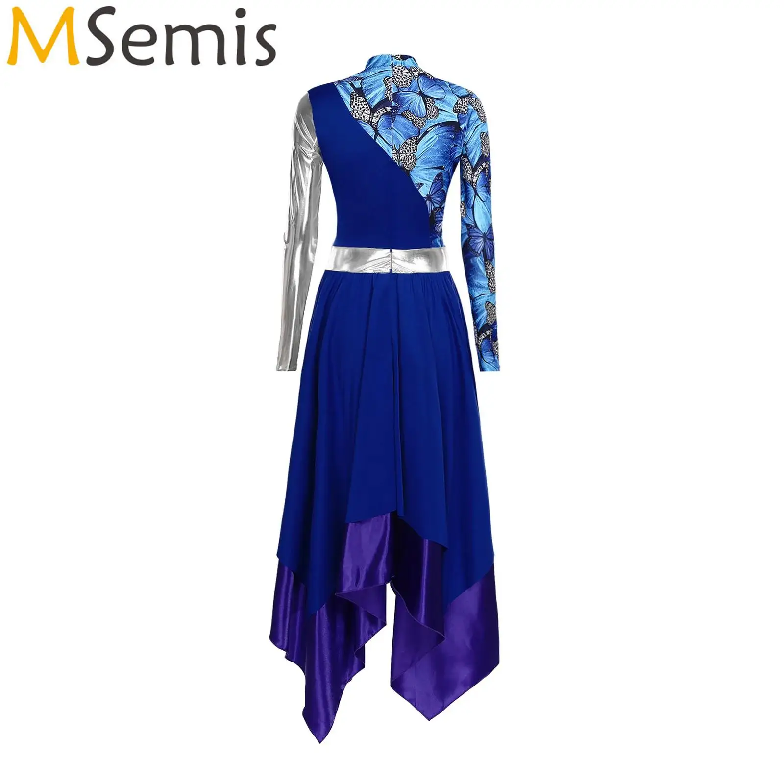 Womens Metallic Glossy Printed Liturgical Praise Christian Worship Church Choir Performance Costume Ballet Lyrical Dance Dresses