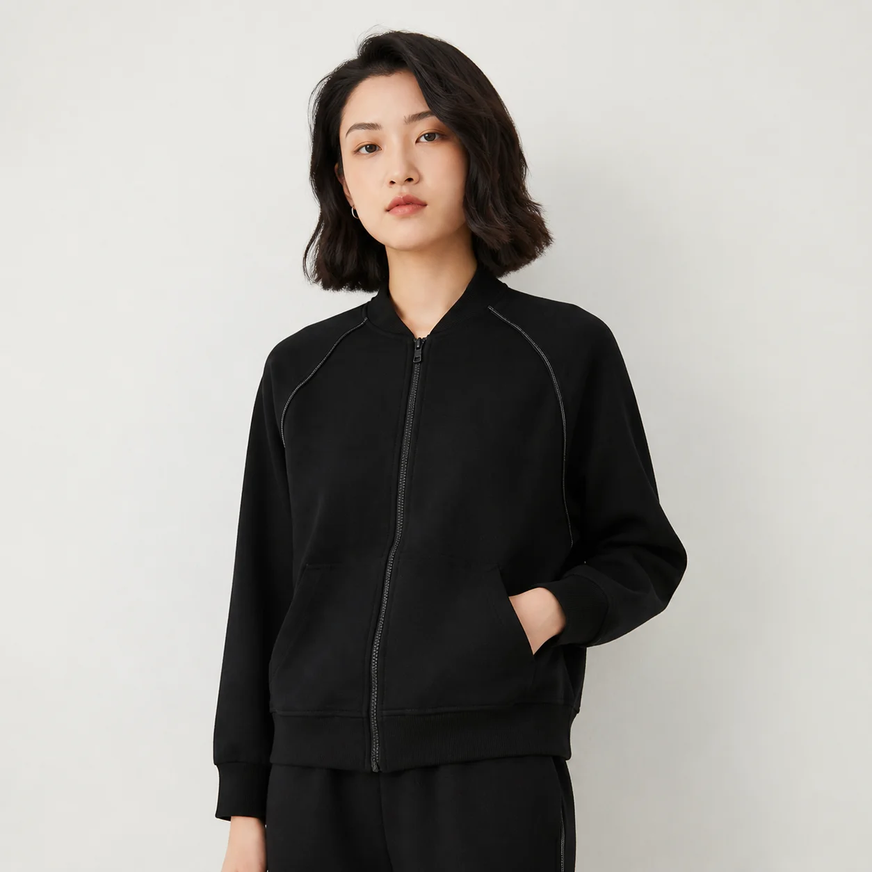 K2515L Luxury Women‘’s Knit Zip Jacket Soft Stretch Fabric Minimalist Casual Outerwear