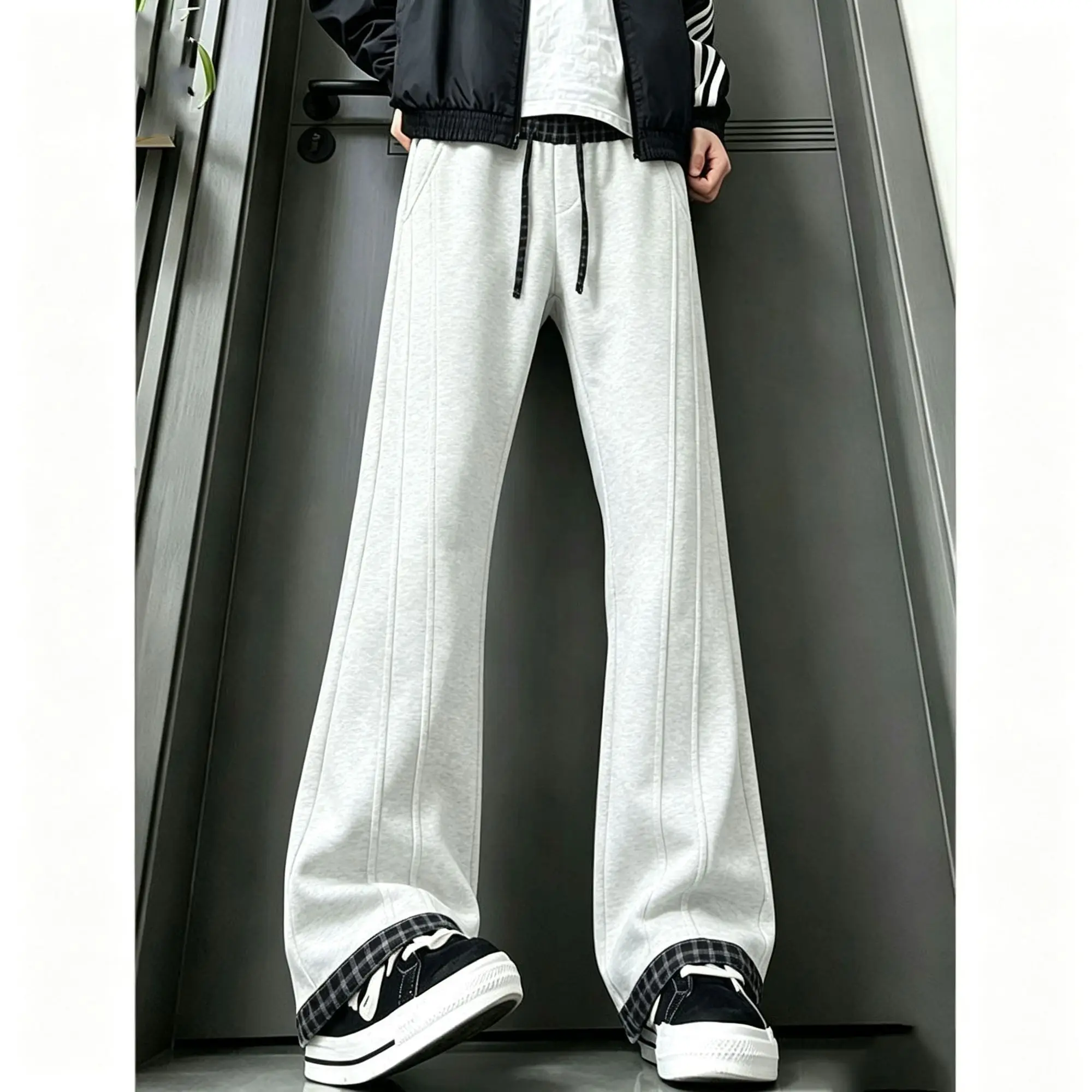 Tie Dye Plaid Patchwork American Casual Two-Way Wear Men's Straight Leg Loose Fit Slimming Wide Leg Pants Breathable Summer