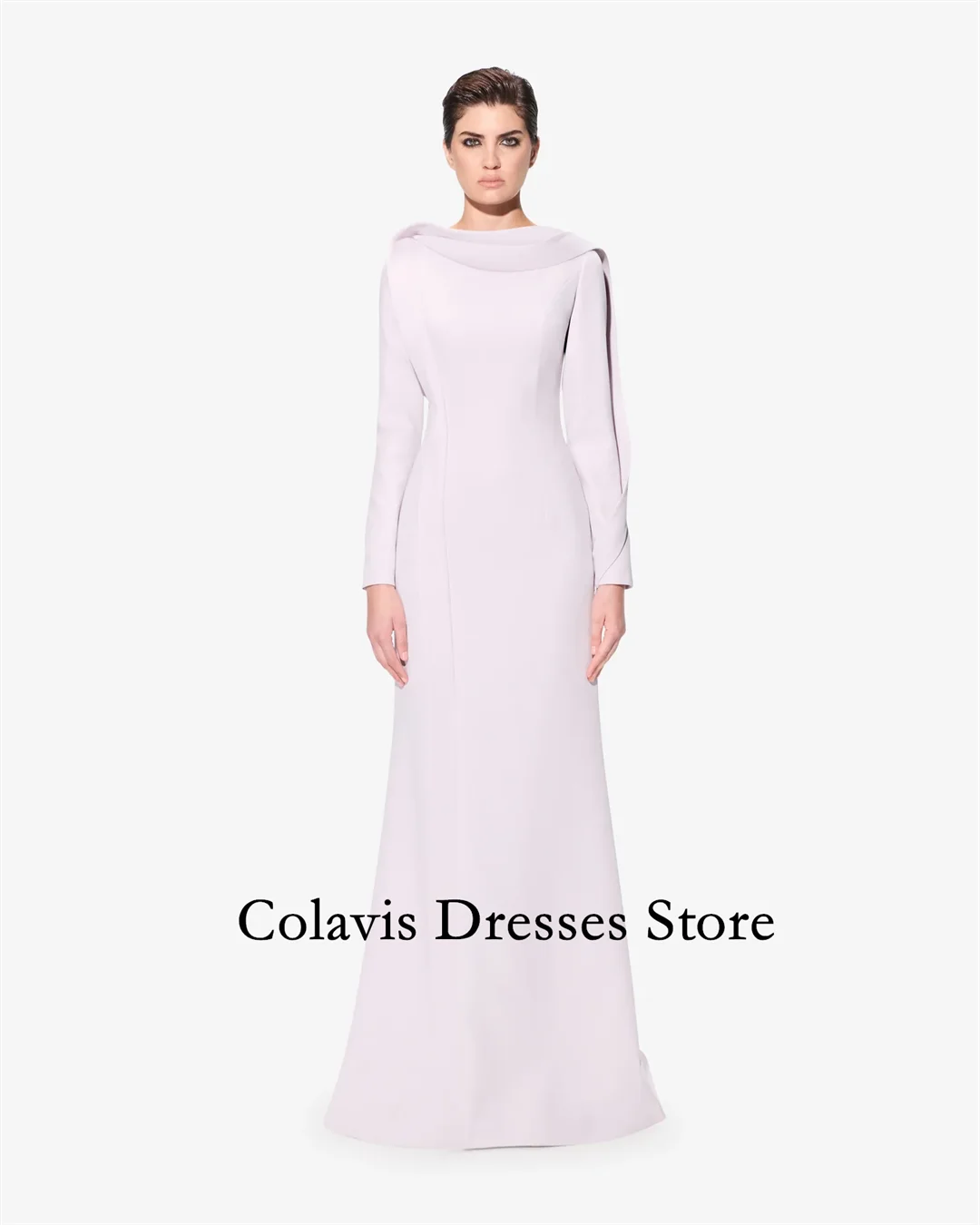 

Colavis Fashion Customized 2024 New Women's Maxi Boat Neckline Ruffle Dress Crepe Satin Prom Dress Celebrity Party Dress