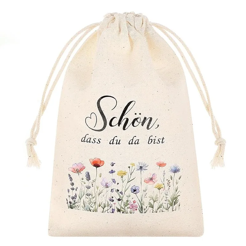 50pcs/Lot 10*15cm Flower Rainbow Printing Cotton Fabric Bag Draw String Bags Wedding Party Holiday Thank You Gift Wrap Bags