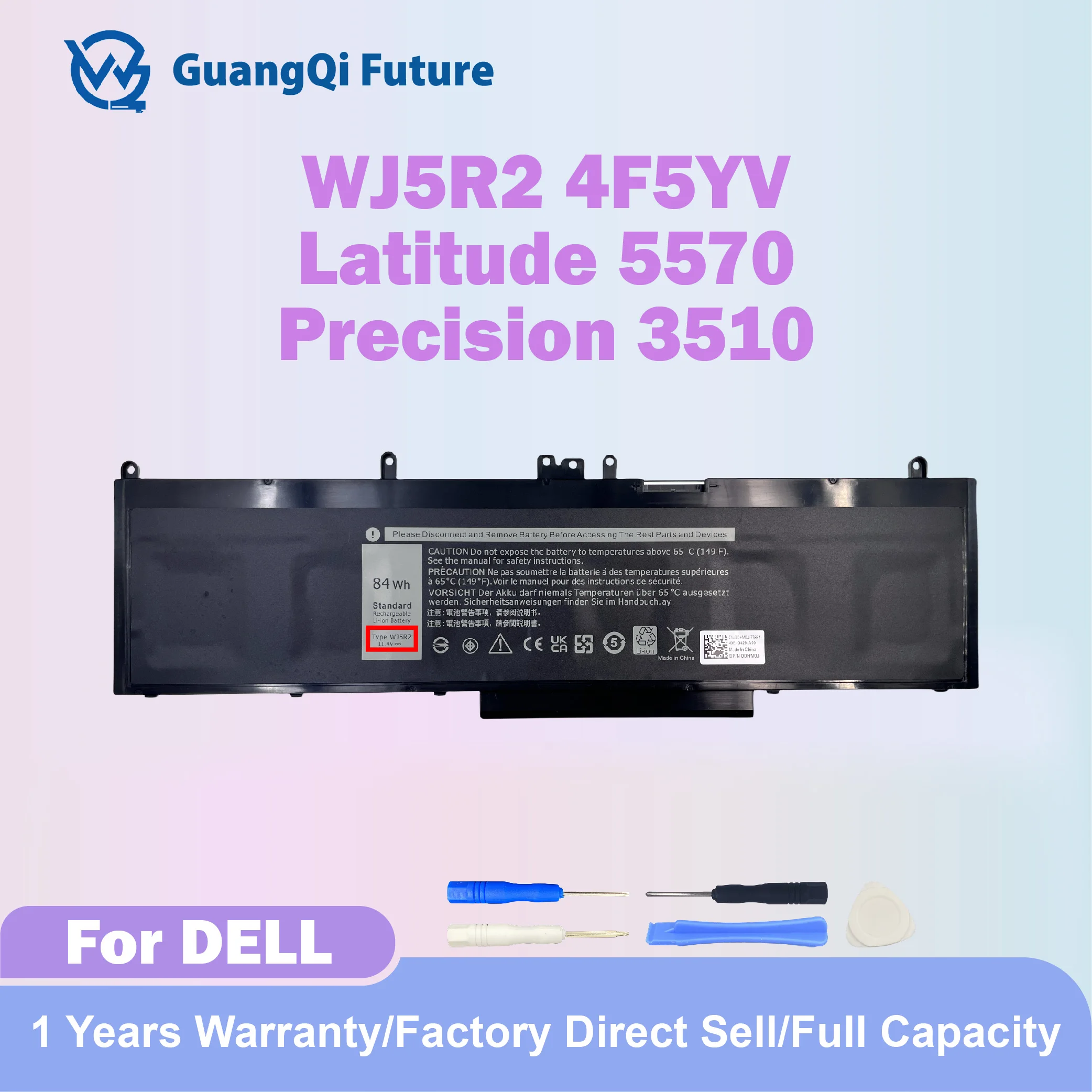 WJ5R2 11.4V 84Wh Battery Compatible with Dell Latitude E5570 15.6inch(not for 14inch) Precision 3510 Series 4F5YV 04F5YV