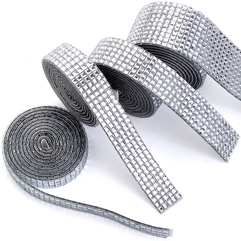 Ducrystal 3/5/6/10Rows Self-adhesive Rhinestone Chain Square Crystal rhinestone Ribbon for DIY Shoes, bags, Dresses Decoration