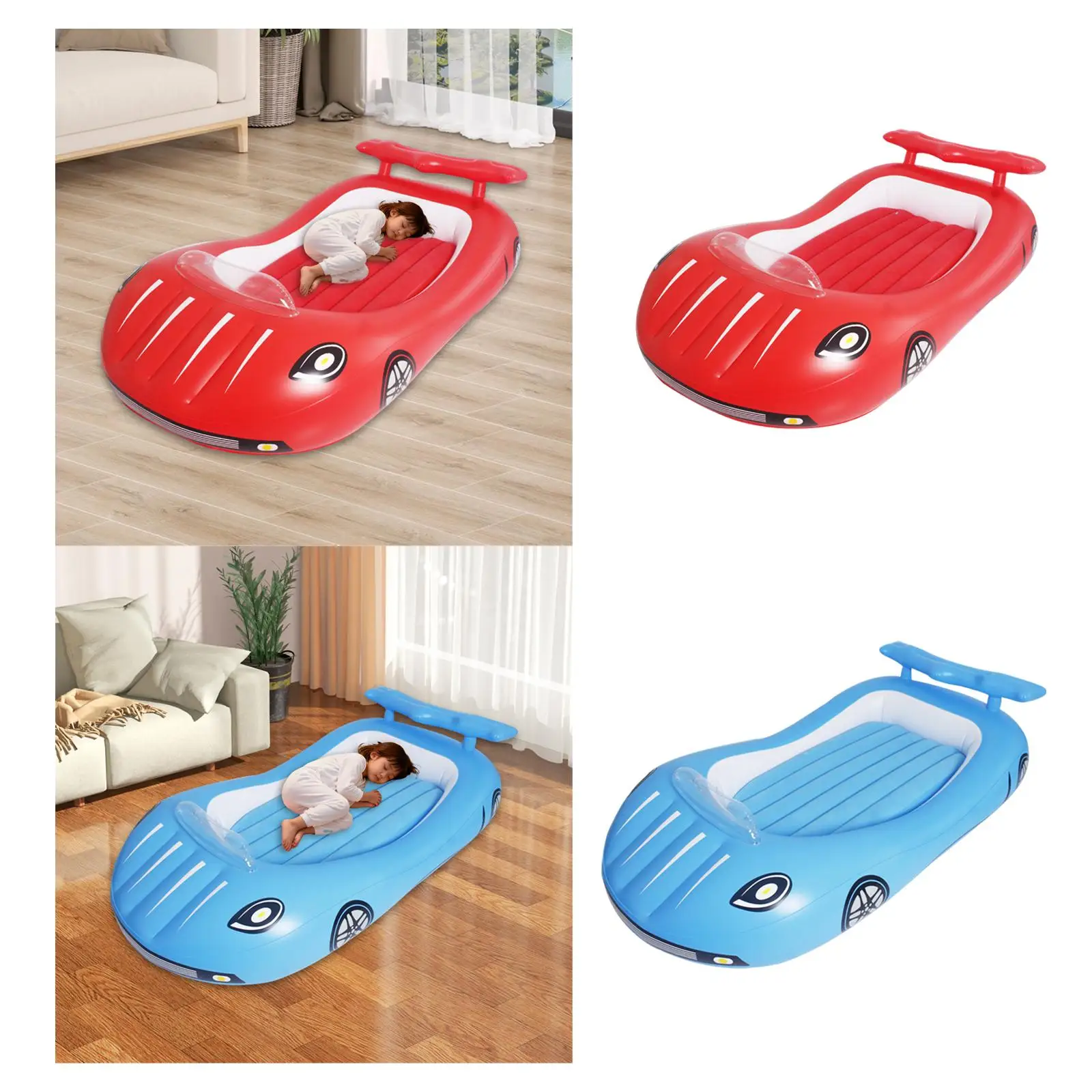 سرير أطفال قابل للنفخ، مرتبة نفخ، وسادة نوم ناعمة على شكل سيارة، سرير هوائي قابل للنفخ للأطفال للتخييم #1