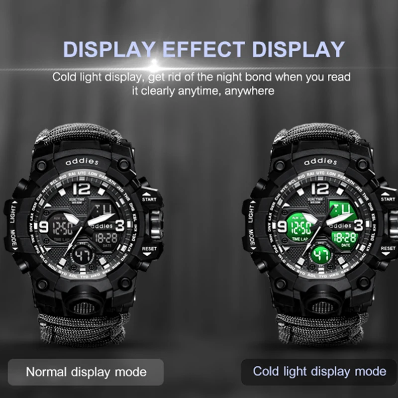 أديس جديد الرياضة في الهواء الطلق LED الرقمية ساعة رجالي البوصلة صفارات مقاوم للماء متعددة الوظائف كوارتز ساعة الجيش Relogio Masculino