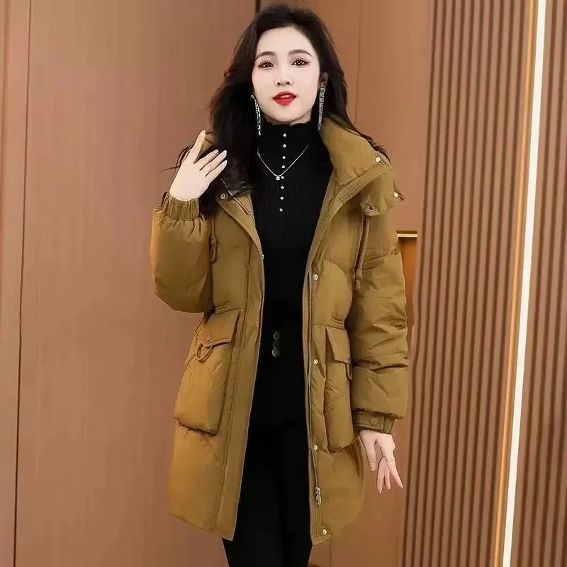 Warm Cotton Padded Coat Fashion Outwear Mother Ladies Winter 2024 New Down Jacket Women Parkas Long Thick Parkas Hooded Top Tide