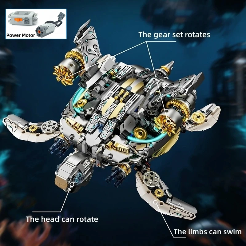 

1277pcs Technical Mechanical Sea Turtle Building Blocks MOC Gear Linkage Ocean Animal Light Model Kit Bricks Creative Gift