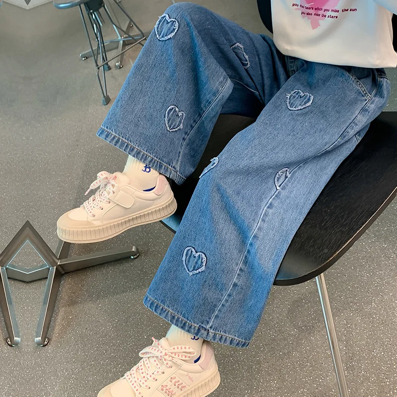 

Girls Jeans 2025 New Spring and Autumn Baby Spring Straight Foreign Fashion Children's Spring Wide-leg Pants