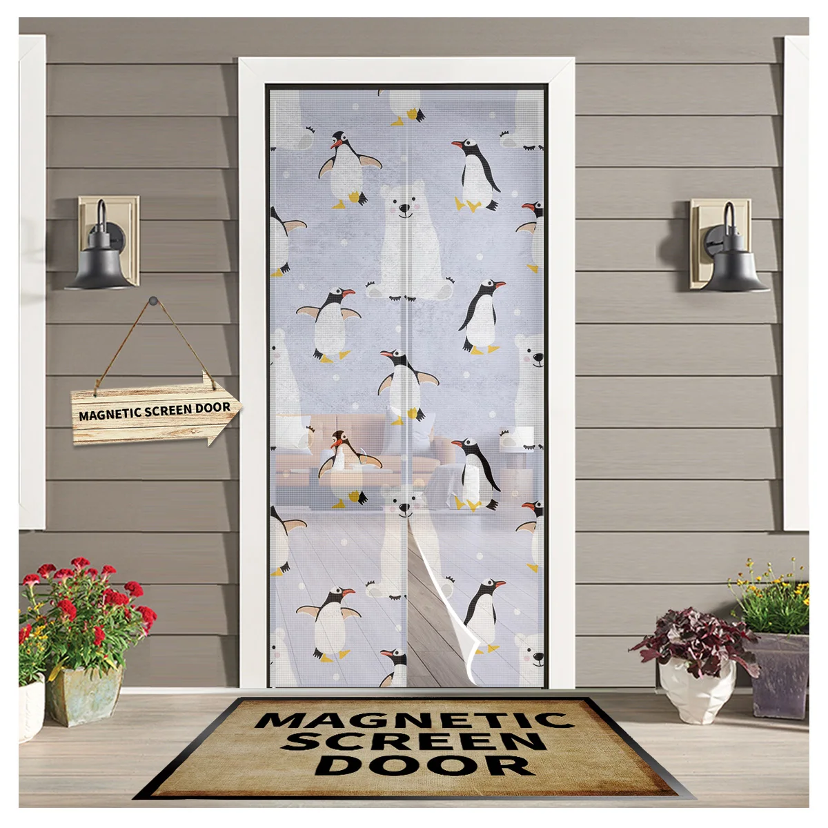 Cartoon Animal Polar Bear Penguin Magnetic Door Window Screen Summer Anti Mosquito Insect Kitchen Bedroom Door Curtains