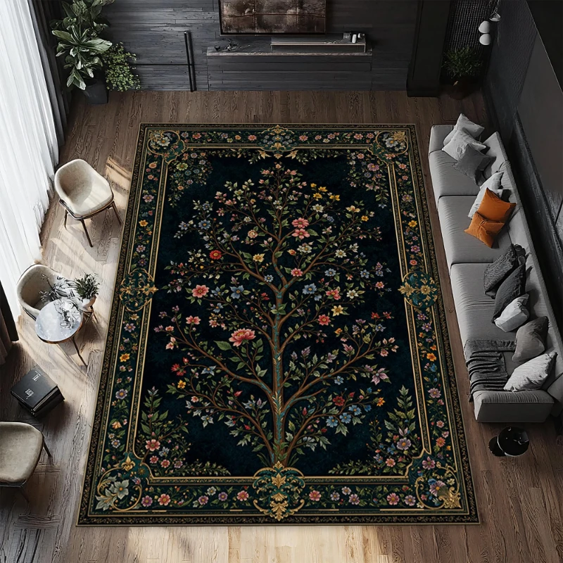 Dark Tree Of Life Floral print Rug,living room sofa rug,bedroom bedside rug,study room Entry Door Mat,Washable Rug,Souvenir