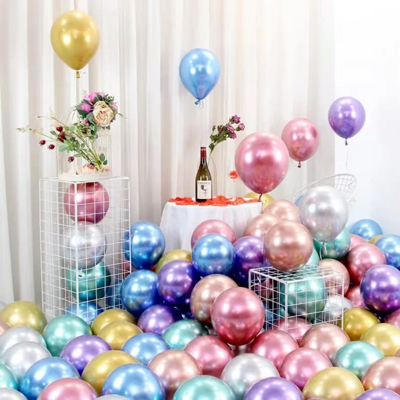 10 Stuks Metalen Latex Ballonnen Kerst Baby Shower Ballonnen Bruiloft Halloween Nieuwjaar Bal Vorm Verjaardagsfeestje Decoraties