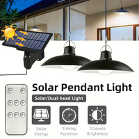 Powerful Outdoor Solar LED Pendant Light Waterproof Double-head Chandelier with Remote Control For Garden Courtyard Flood Light