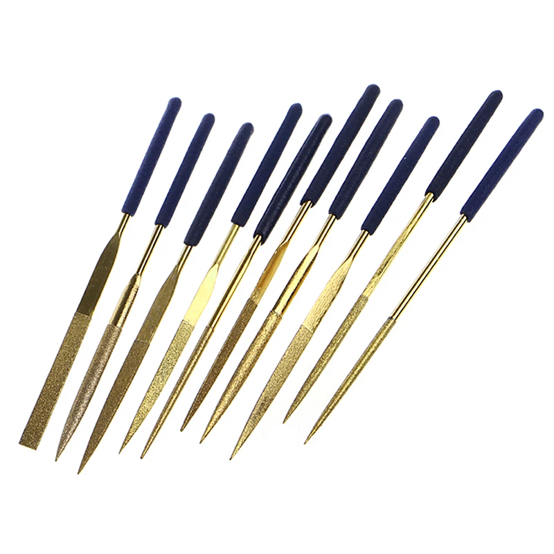 F92C 10pcs dla tytanowej diamentowej powłoki igłę zbiór płaskim zestawem plików metalowy rzemiosło
