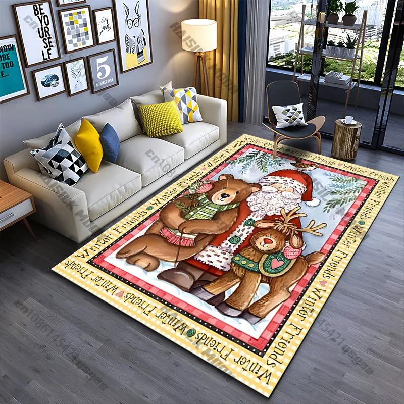 Winter friends holiday gathering carpet Yoga living room room decor children's crawling mat doormat area rug games mat