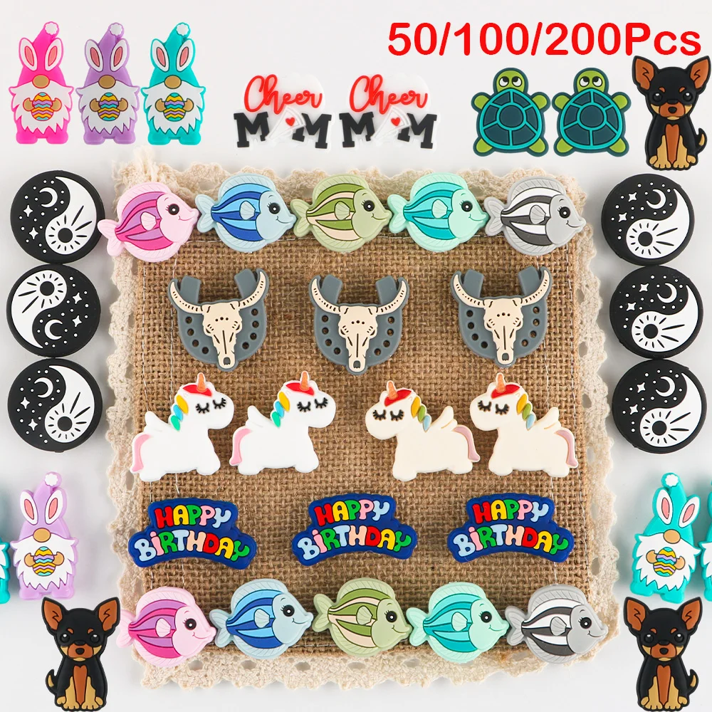 Kovict 50/100/200Pcs Silicone Beads Focus Bead Cartoon Yin Yang Food Grade Nurs Chewing DIY Pacifier Chain Jewelry Accessories