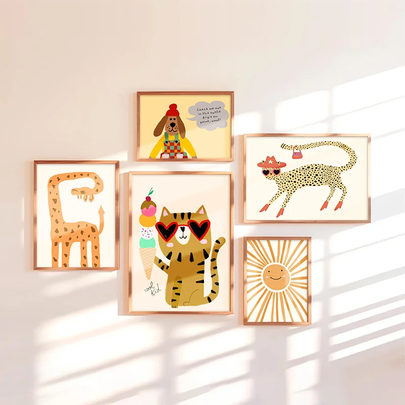 Nordic-style cartoon children's poster Funny animal illustration wall art Print Kids Room Nursery