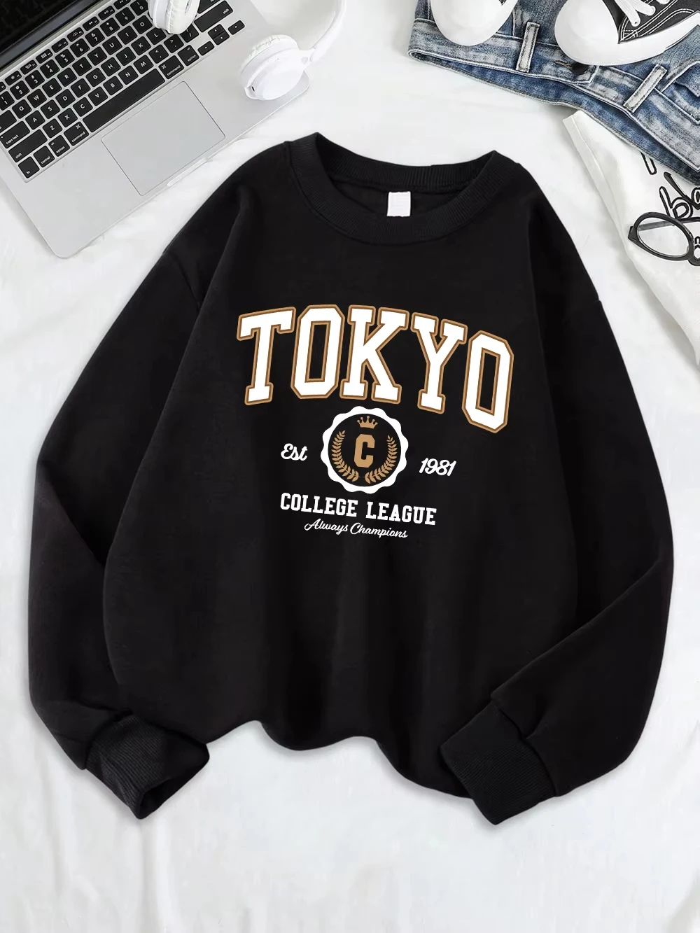 Tokyo College League Sport Prints Sweatshirts Vrouwen Losse Comfortabele Hoodies Fleece Warme O-hals Tops Winter Zachte Vrouw