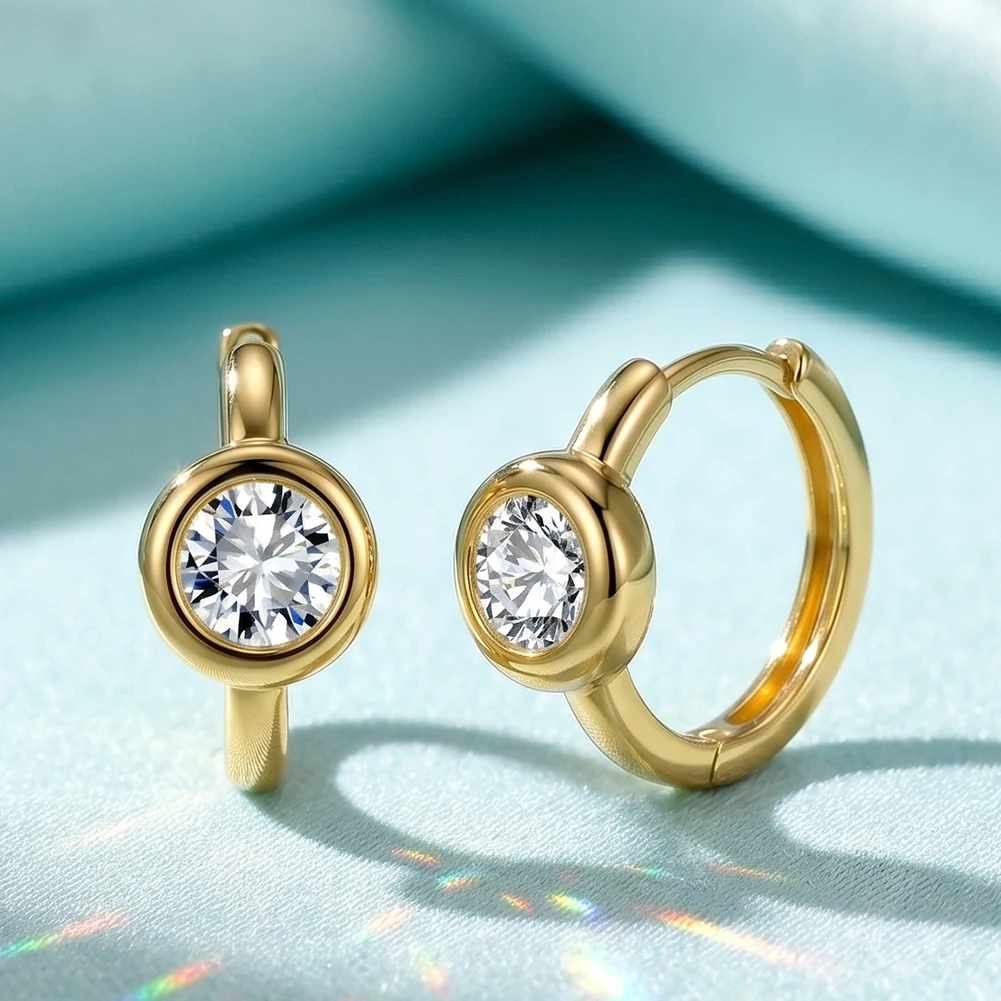Kiss Mandy 925 Sterling Silver Round Brilliant Cut Moissanite Hoop Earrings Unisex Solitaire Diamond Earring Jewelry Gift SMOE23