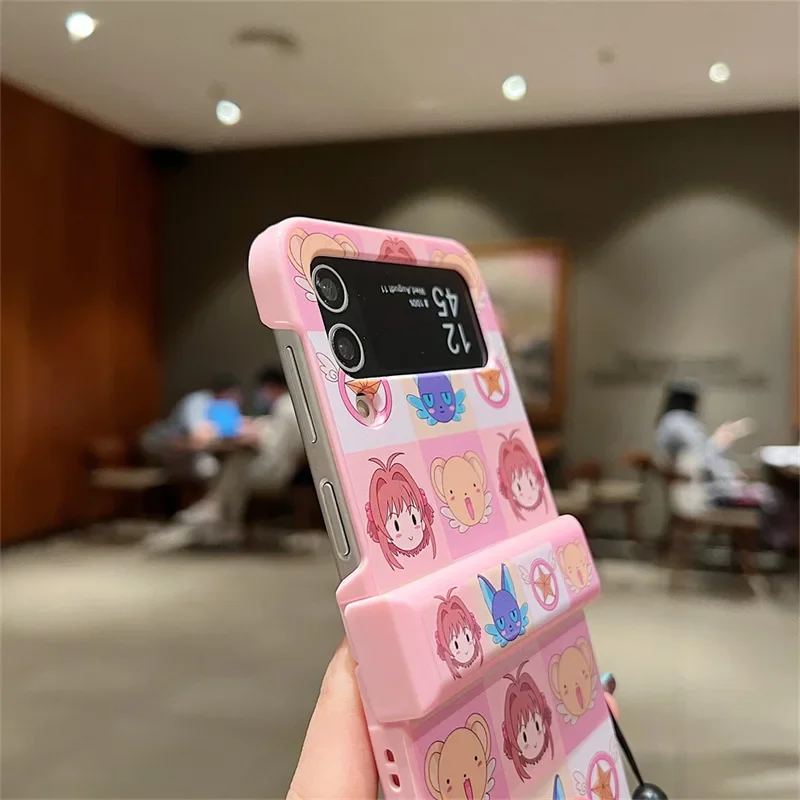 Funda de teléfono rosa de Anime para Samsung Galaxy Z Flip 6 5 4 3, carcasa trasera protectora para ZFlip4 ZFlip5 ZFlip6