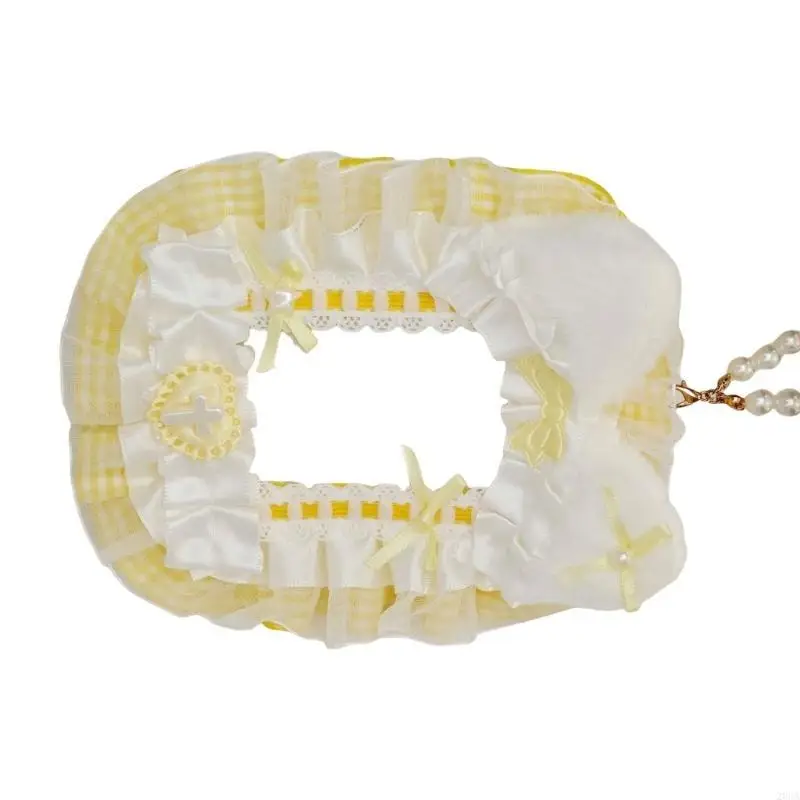 

Eye Catching Plush Cats Ears Photo Card Holder with Ruffled Lace and Beaded Chain for Keyring or Bag Pendant 20CA