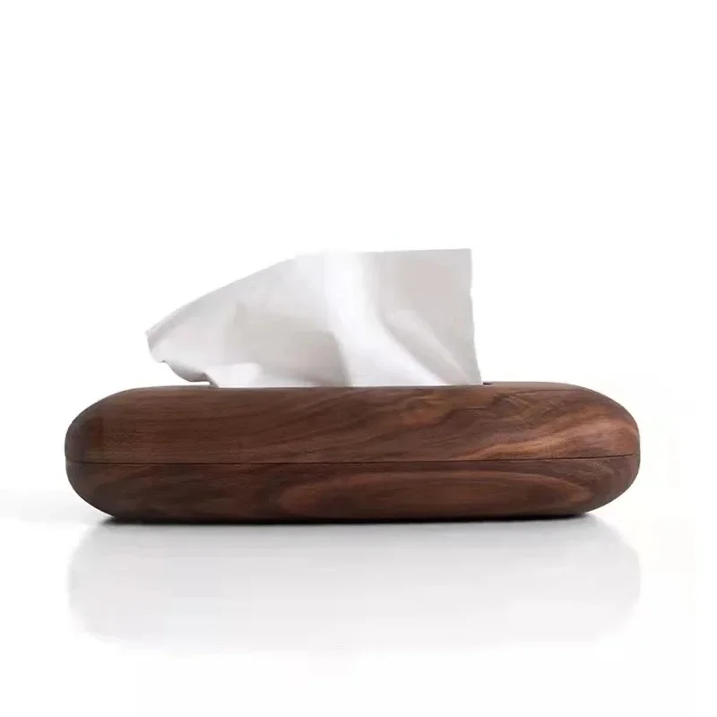 Solid Wood Tissue Box Black Walnut Wood Household Storage Draw Paper Box Wooden Retro 2024 New Creative Living Room Decoration